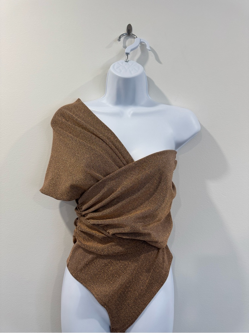 Fashion Nova One-Shoulder Brown Shimmer Bodysuit